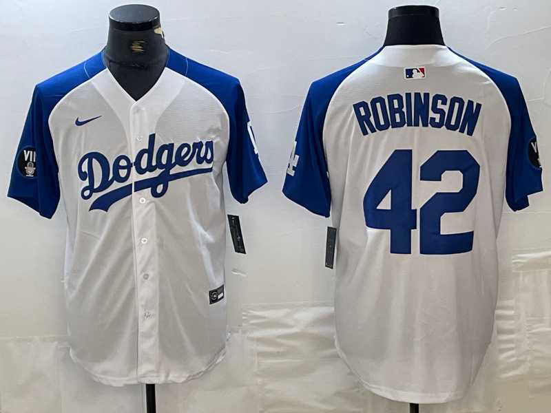 Men's Los Angeles Dodgers #42 Jackie Robinson White Blue Fashion Stitched Cool Base Limited Jerseys,We sell and wholesale Men's Los Angeles Dodgers #42 Jackie Robinson White Blue Fashion Stitched Cool Base Limited Jerseys on line form chian!